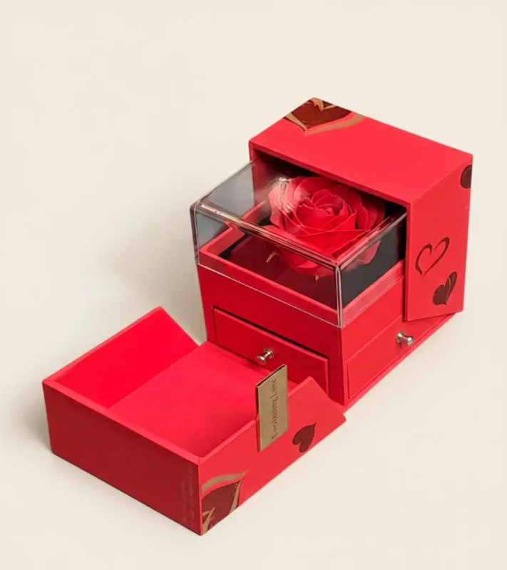 Boîte Cadeau Romantique avec Rose Artificielle – Coffret Surprise à Tiroir