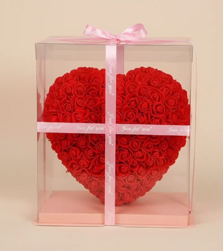 Cœur de Roses Artificielles sous Boîte Transparente